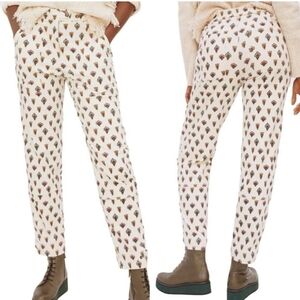 Anthropologie Fleurette ivory corduroy printed pants size 8